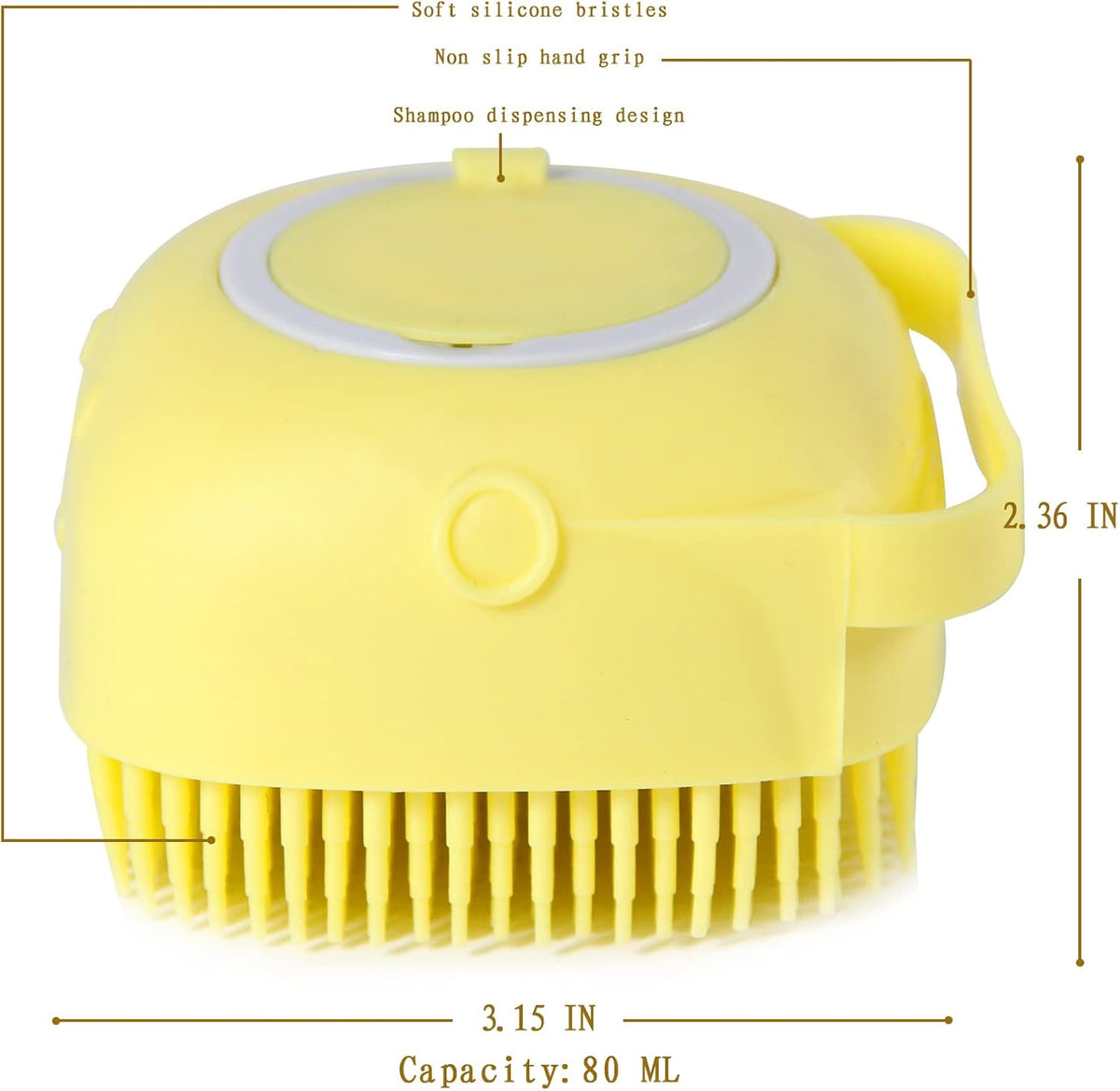 Yellow silicone dog bath brush with shampoo dispenser – view 7