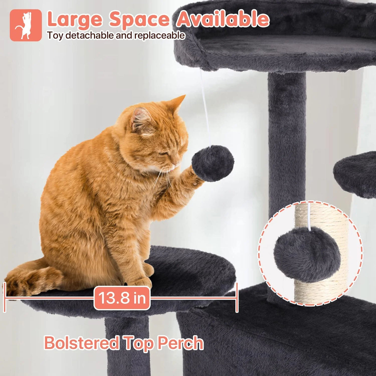 54 inch light gray cat tree tower with two condos – view 2