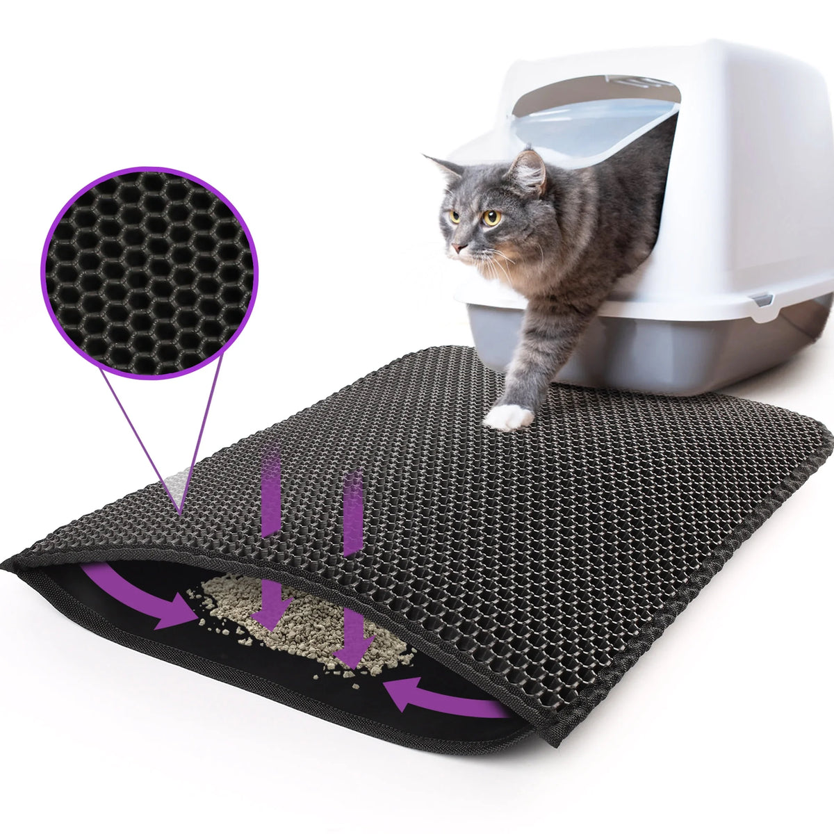 Black double-layer cat litter trapping mat by Tailbright