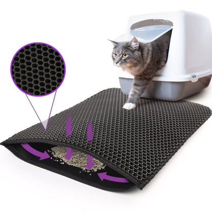Black double-layer cat litter trapping mat by Tailbright