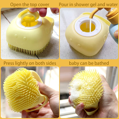 Yellow silicone dog bath brush with shampoo dispenser – view 4