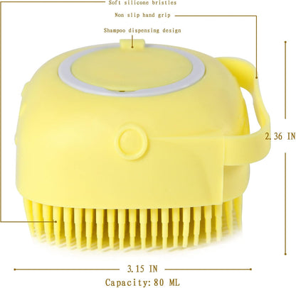 Yellow silicone dog bath brush with shampoo dispenser – view 7