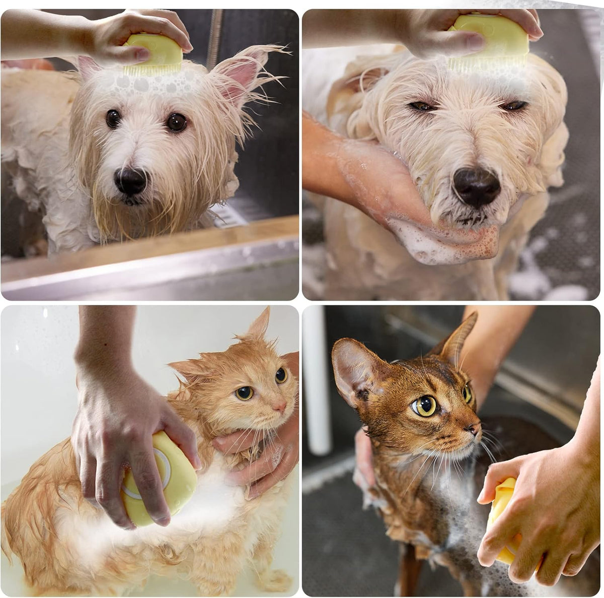 Yellow silicone dog bath brush with shampoo dispenser – view 3