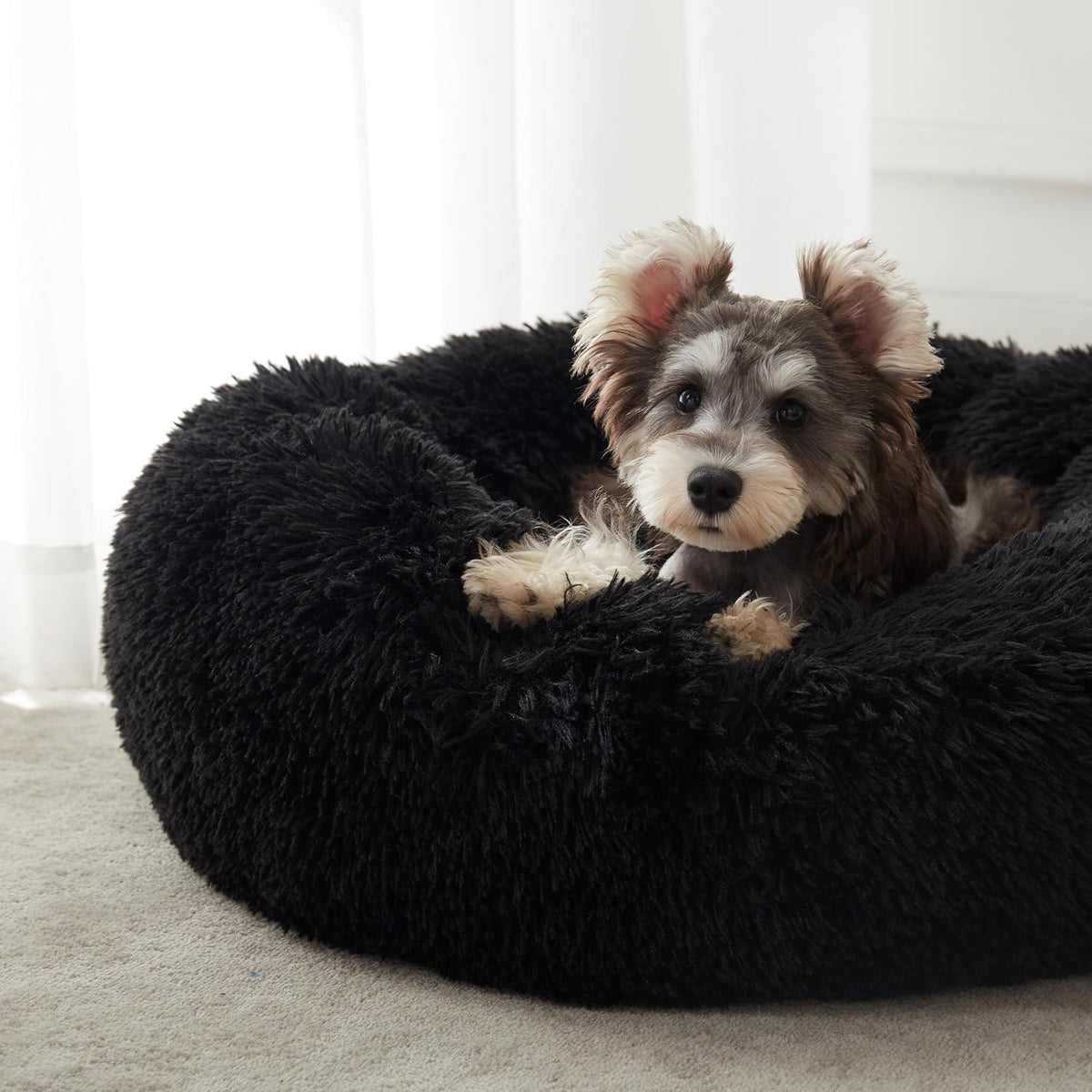 Black calming donut pet bed 20 inch – view 3