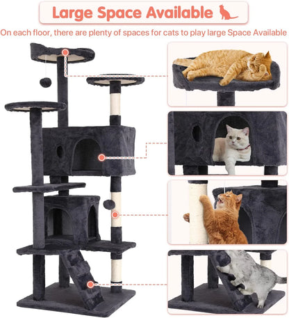 54 inch light gray cat tree tower with two condos – view 4