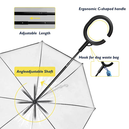 Clear dog umbrella with built-in leash – view 2