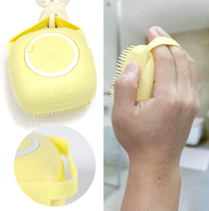 Yellow silicone dog bath brush with shampoo dispenser – view 5