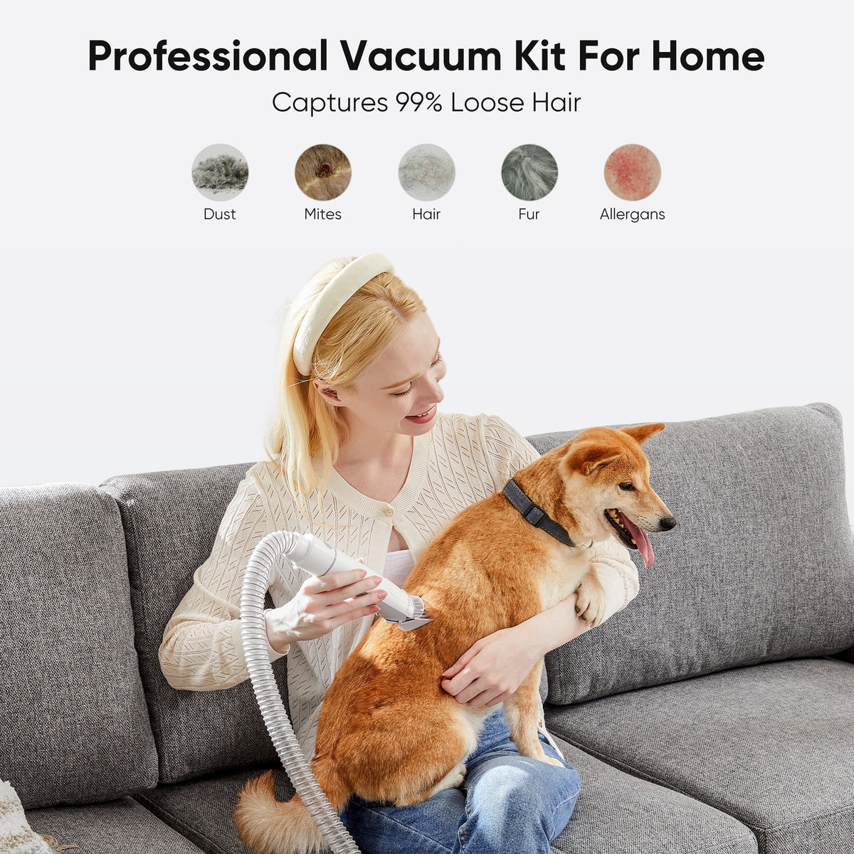 Pet grooming vacuum kit with clipper and brush attachments – view 4