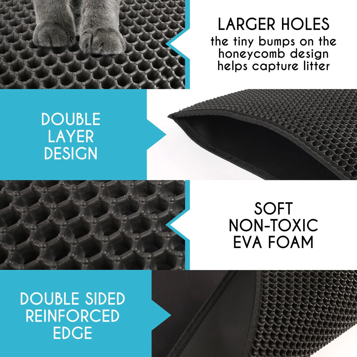 Black double-layer cat litter trapping mat – view 2