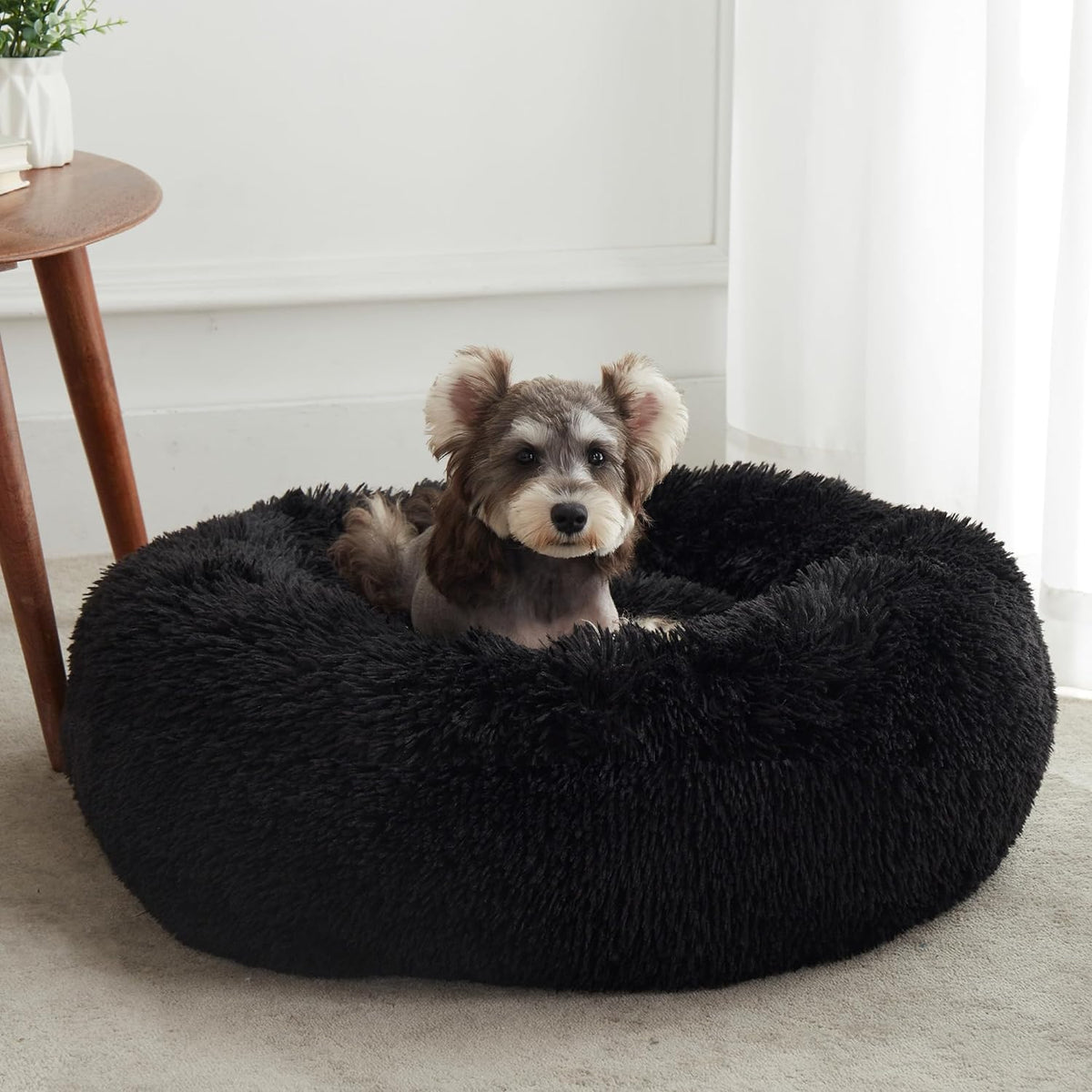Black calming donut pet bed 20 inch by Tailbright